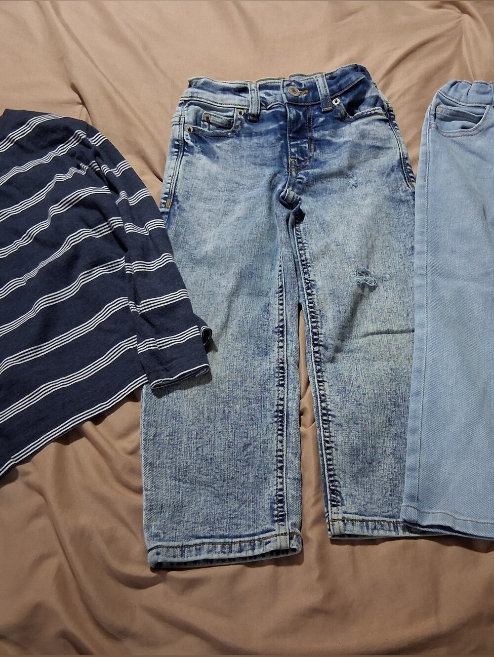 Thereabouts Garanimals Blue Straight Leg Denim Jeans Distressed Striped Shirt 4